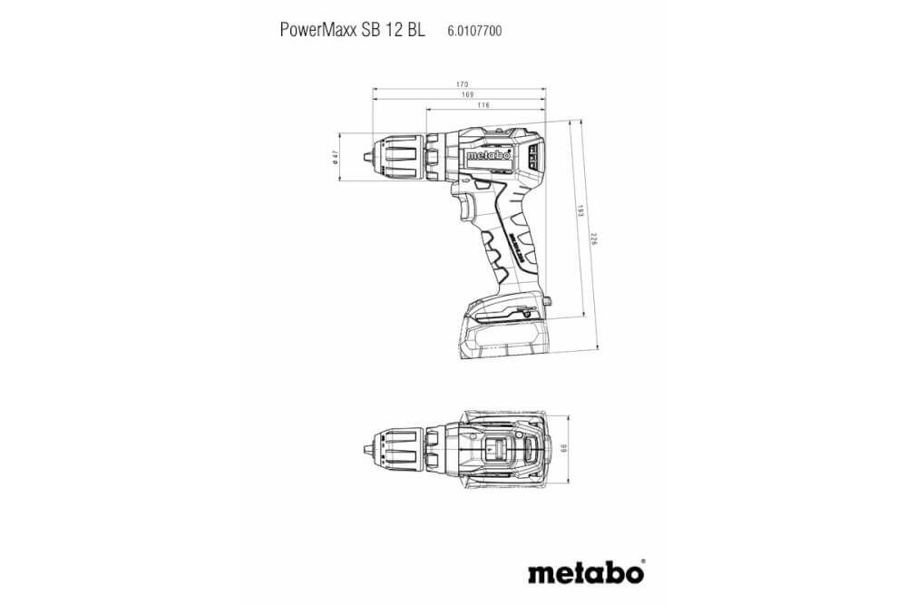 Шуруповерт ударный Metabo PowerMaxx SB 12 BL Metaloc (601077840) 12В, Без АКБ и ЗУ, Кейс 