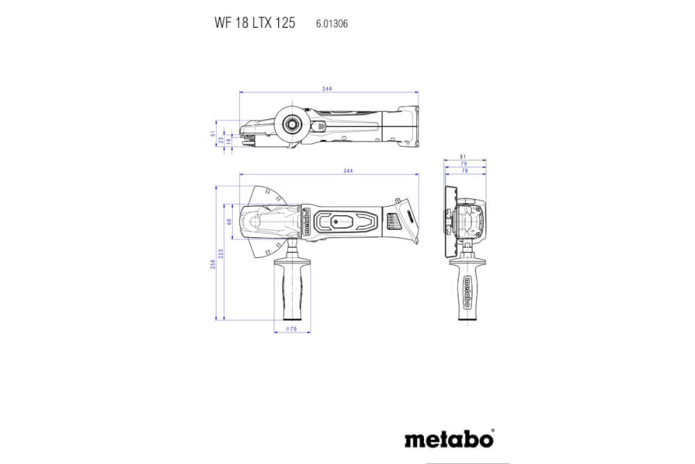 Шлифмашина угловая акк. Metabo WF 18 LTX 125 Quick (601306660) 18В, 2X5.5АЧ LiHD, Кейс