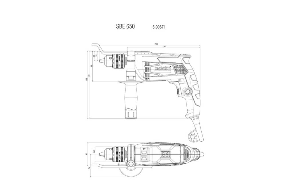 Дрель ударная Metabo SBE 650 (600671500) Кейс, Ключевой патрон