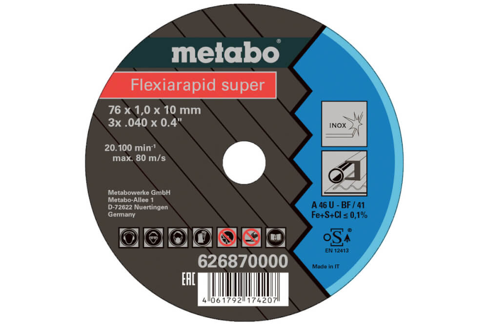 Круг отрезной по нержавейке METABO Flexiarapid Super 76х10х1.0 мм (626870000)