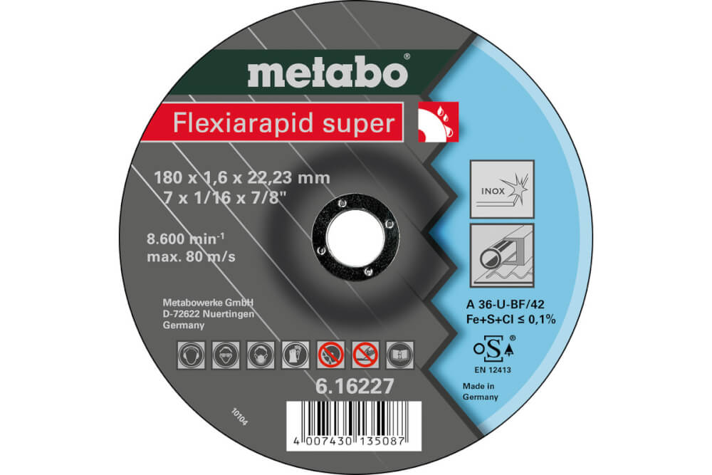 Круг отрезной по нержавейке METABO Flexiarapid S 180х22х1.6 мм, вогнутый (616227000)