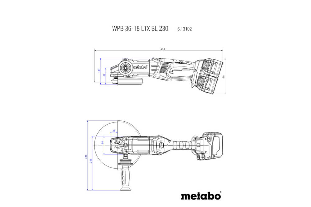 УШМ акк. Metabo WPB 36-18 LTX BL 230 (613102810) 18В, 4X8АЧ LiHD, Кейс