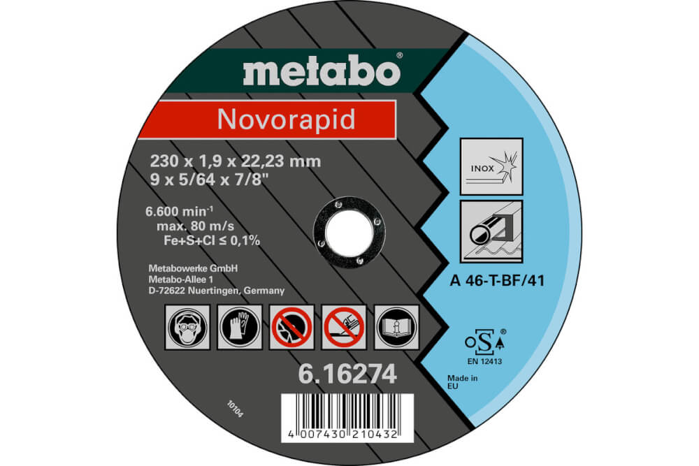 Круг отрезной по нержавейке METABO Novorapid 230х22х1.9 мм (616274000)