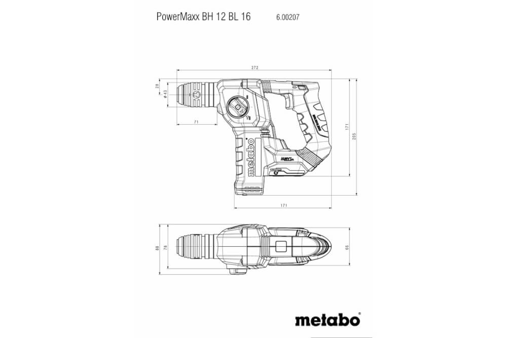 Перфоратор акк. Metabo PowerMaxx BH 12 BL 16 (600207840) 12В, Кейс, без АКБ и ЗУ
