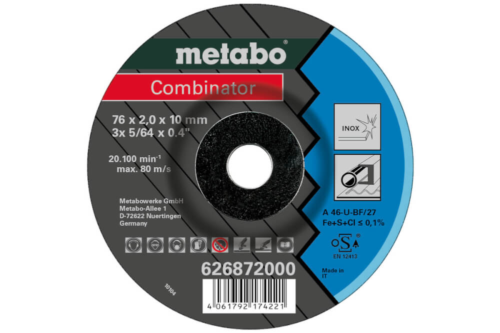 Круг отрезной по нержавейке METABO Combinator 76х10х2.0 мм, вогнутый (626872000)