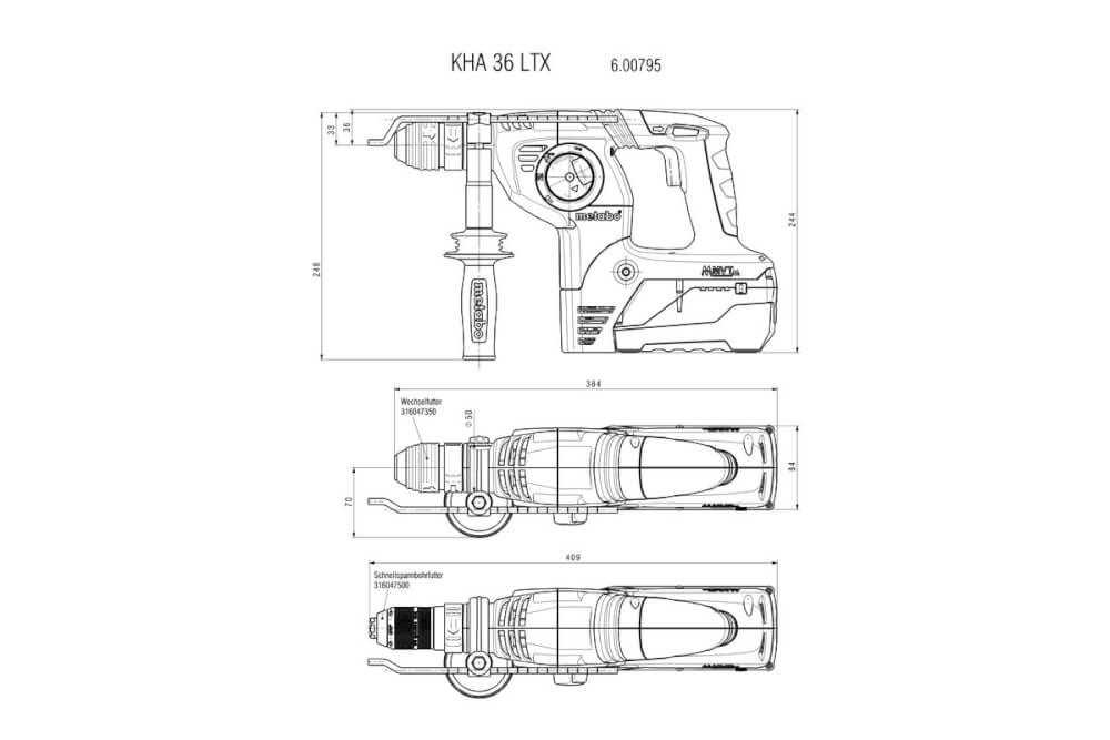 Перфоратор акк. Metabo KHA 36 LTX Quick (600795650) 36В, 2X5.2АЧ, Кейс